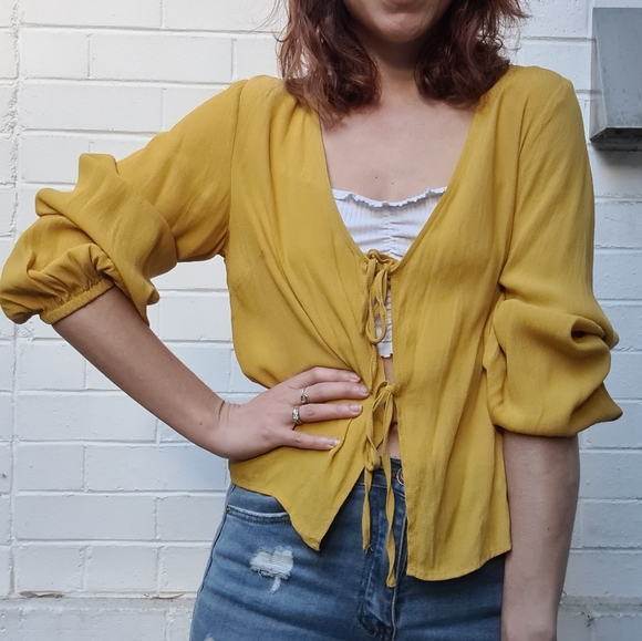 Glassons tie front mustard top size 10 - Picture 4 of 13